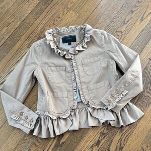J. Crew Ruffle Trim Tan Jacket, cotton, 00